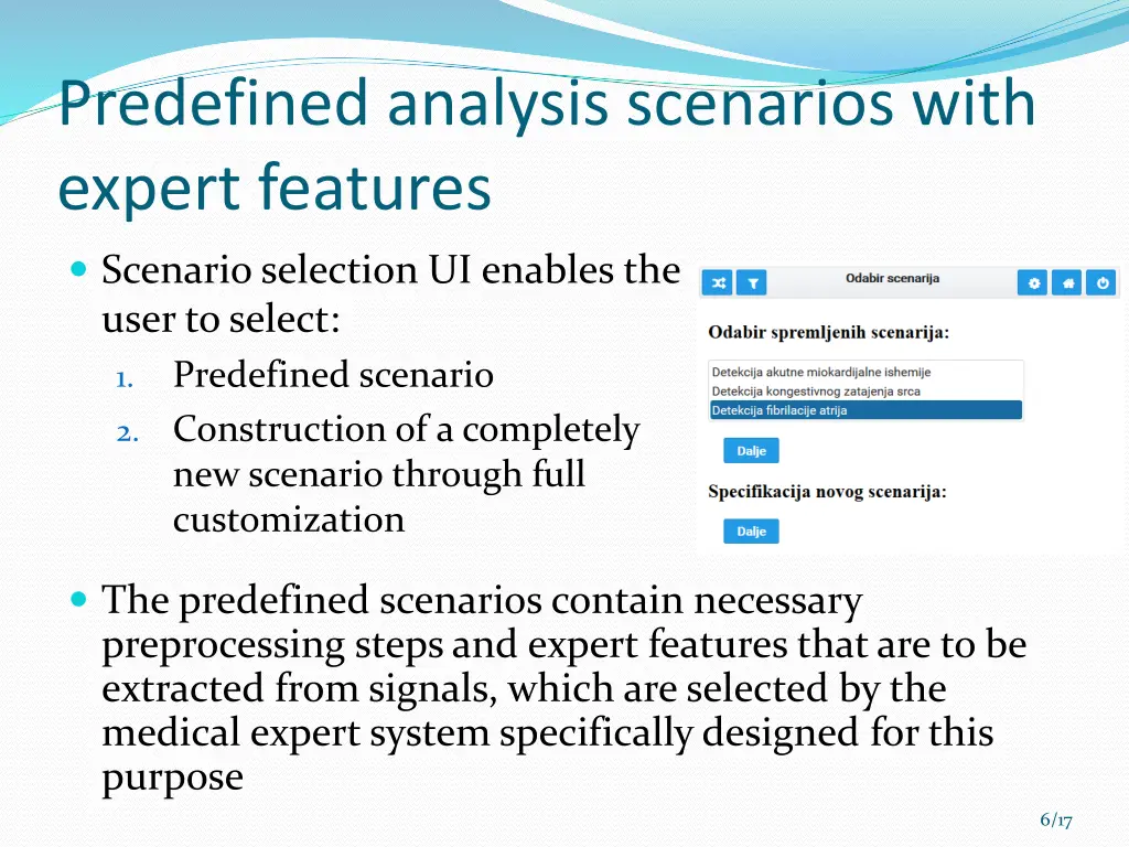 predefined analysis scenarios with expert features