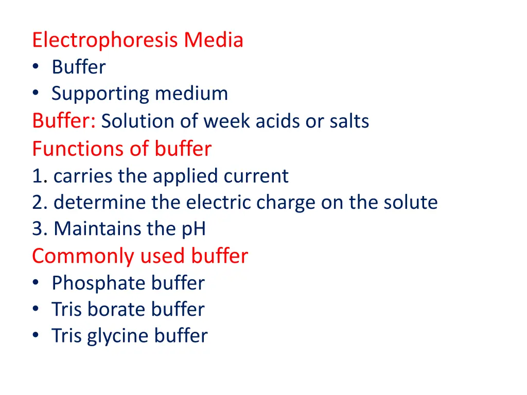 electrophoresis media buffer supporting medium
