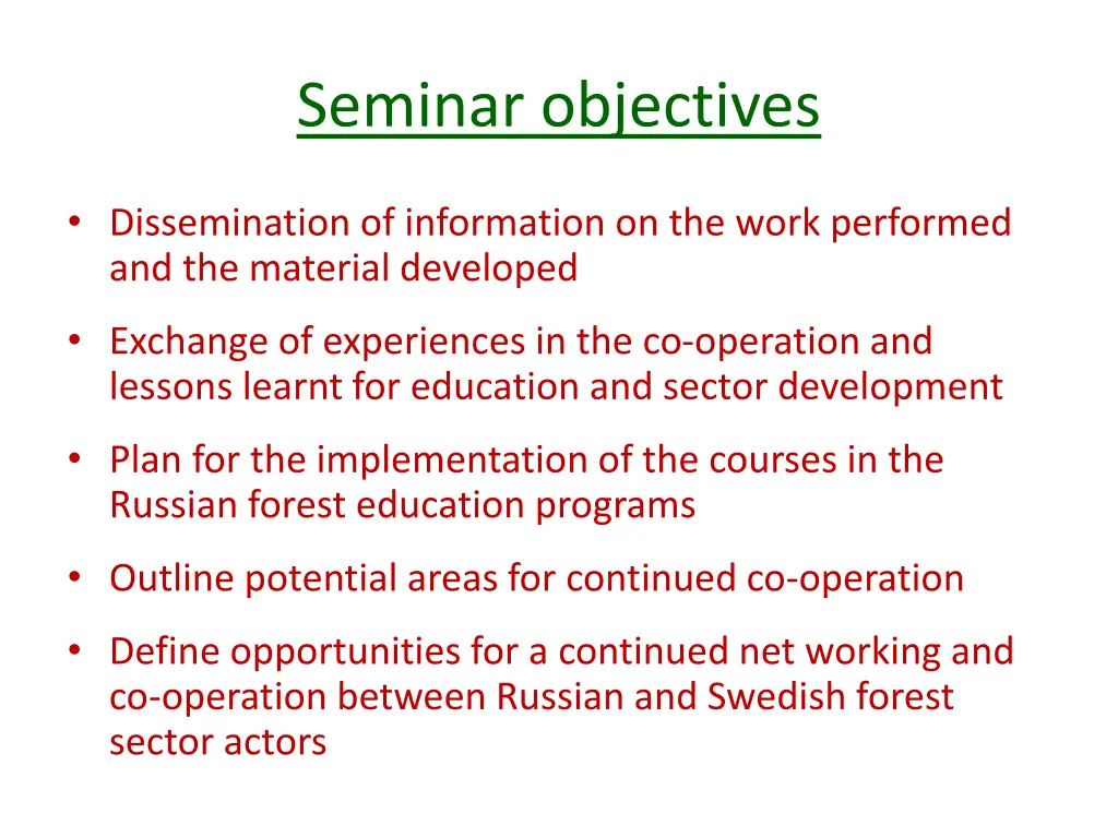 seminar objectives