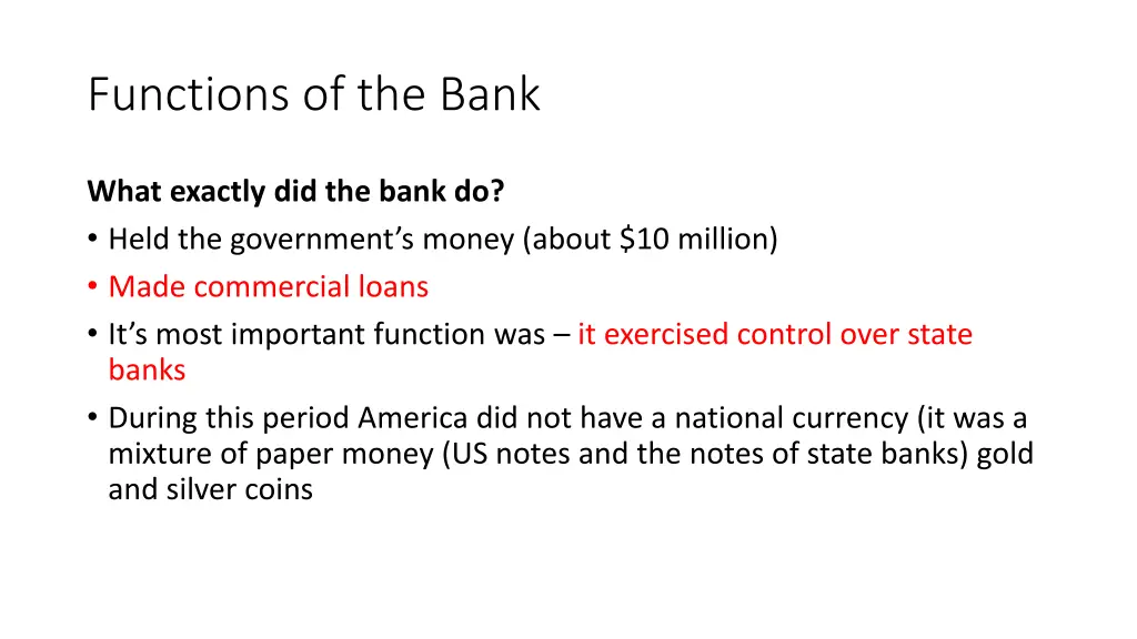 functions of the bank