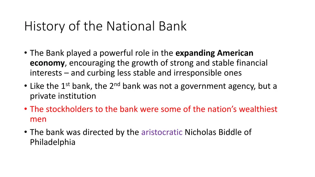 history of the national bank