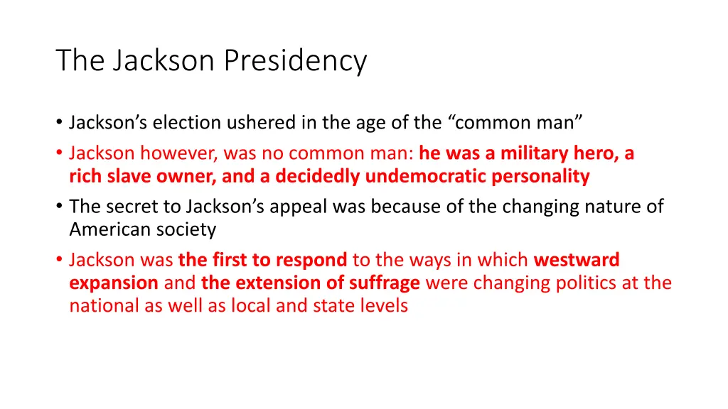 the jackson presidency