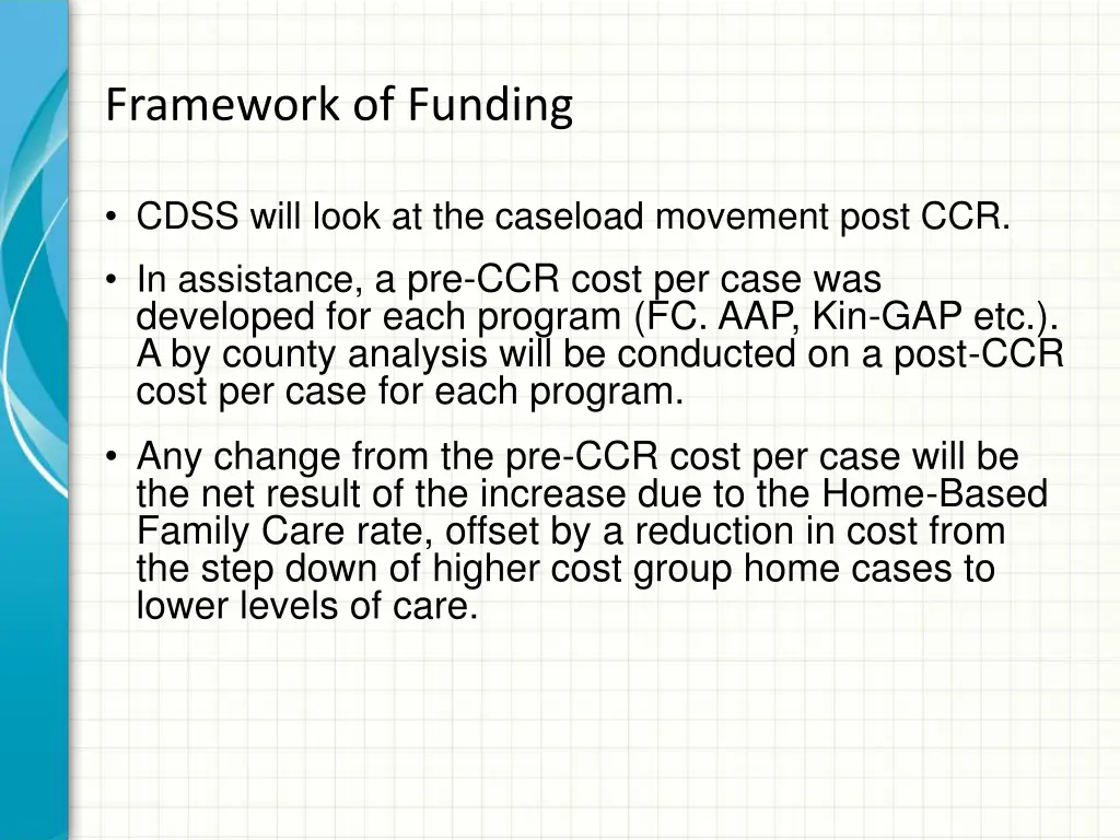 framework of funding