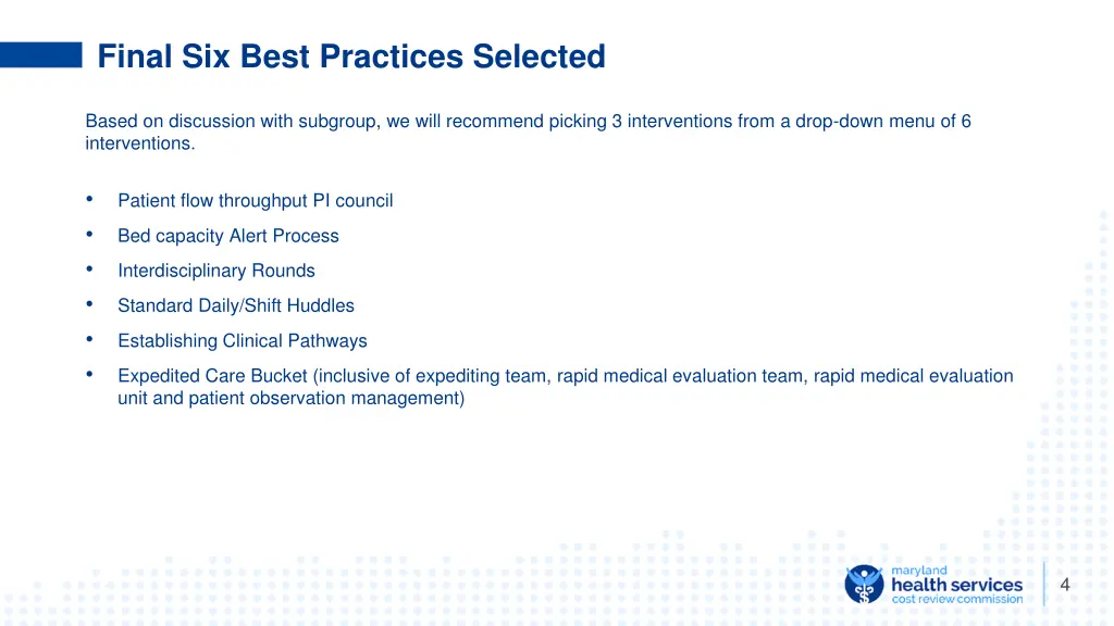 final six best practices selected