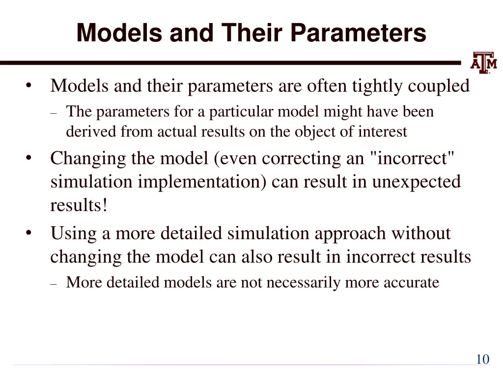 models and their parameters