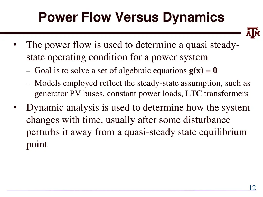 power flow versus dynamics