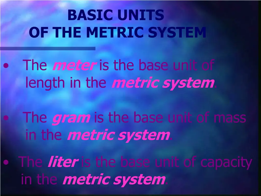 basic units of the metric system
