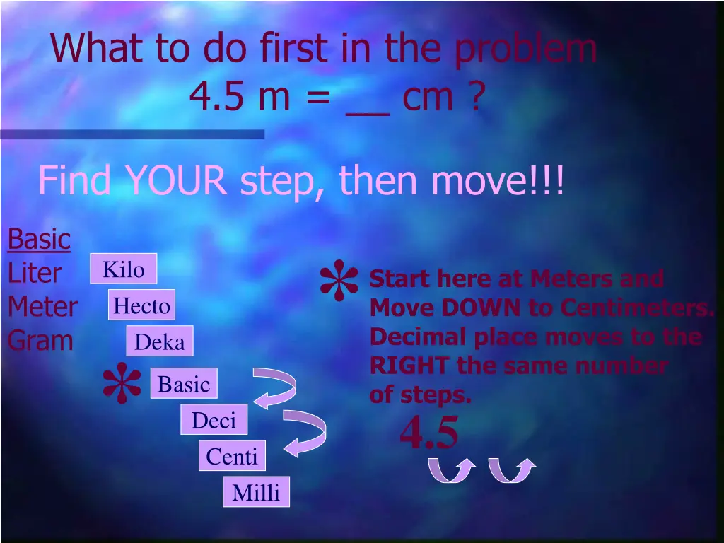 what to do first in the problem 4 5 m cm