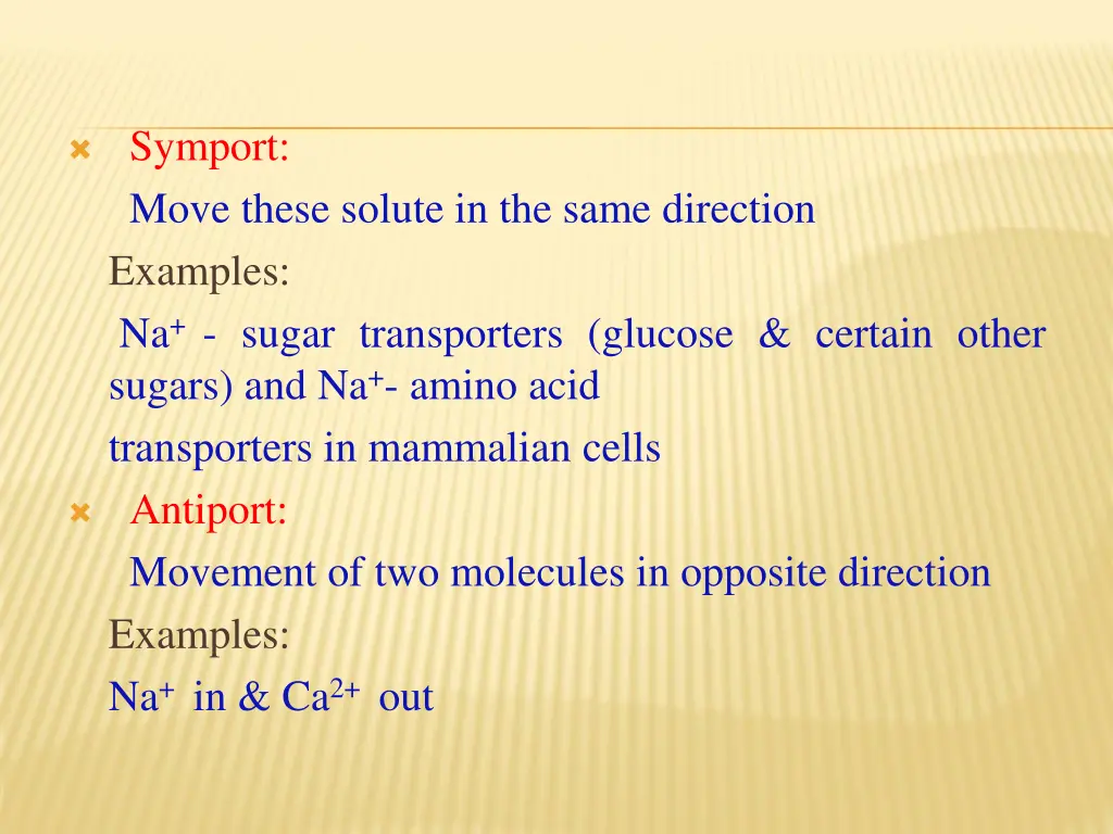 symport move these solute in the same direction