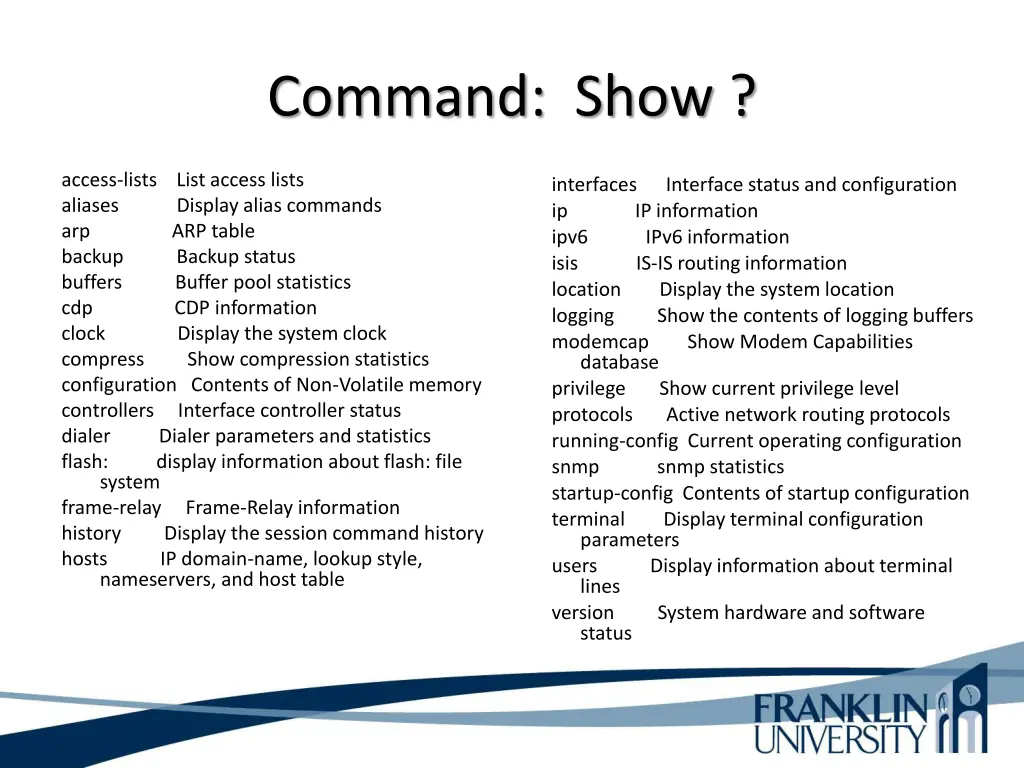 command show