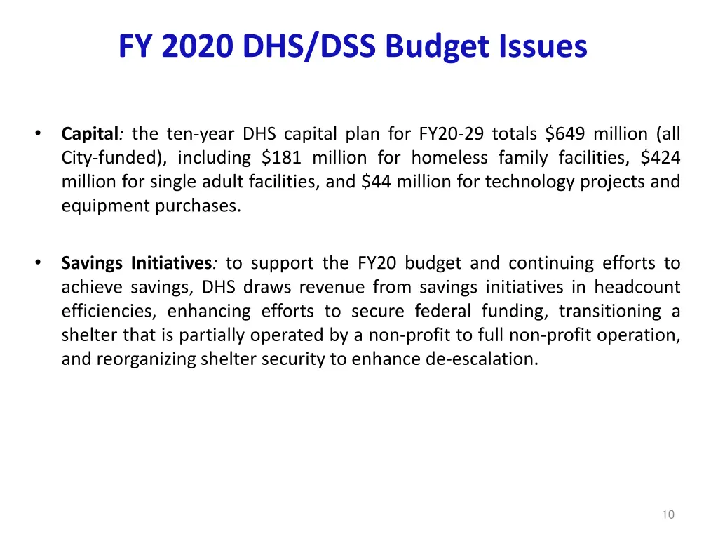 fy 2020 dhs dss budget issues