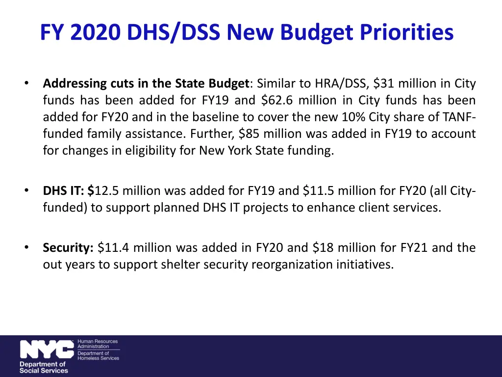 fy 2020 dhs dss new budget priorities