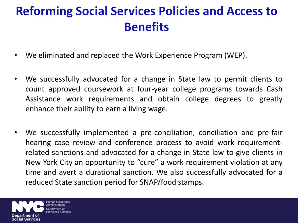 reforming social services policies and access