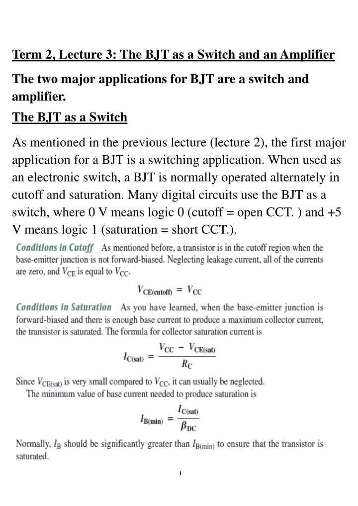 term 2 lecture 3 the bjt as a switch