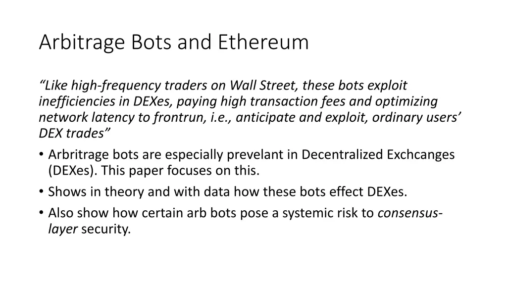 arbitrage bots and ethereum