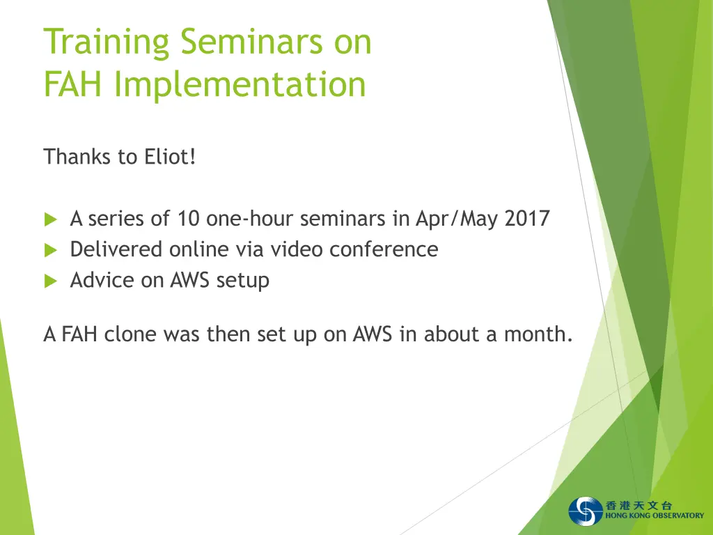 training seminars on fah implementation