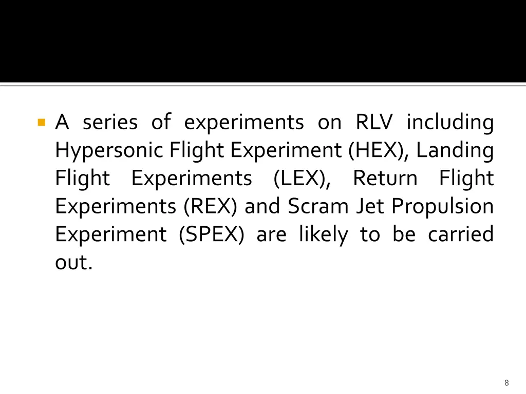 a series of experiments on rlv including