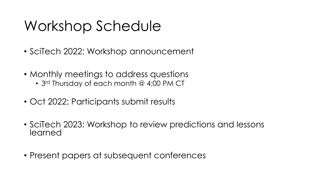 workshop schedule
