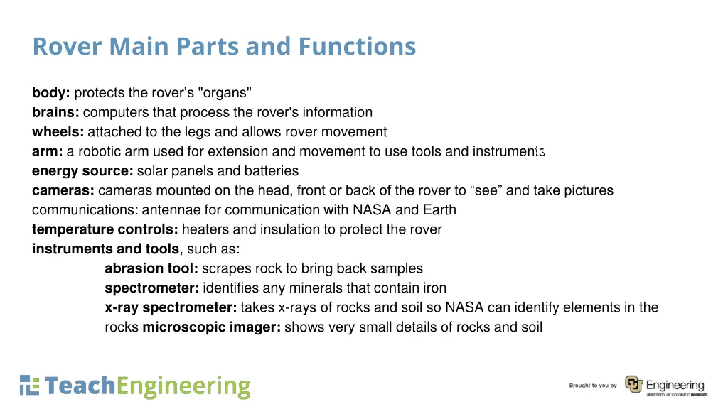 rover main parts and functions