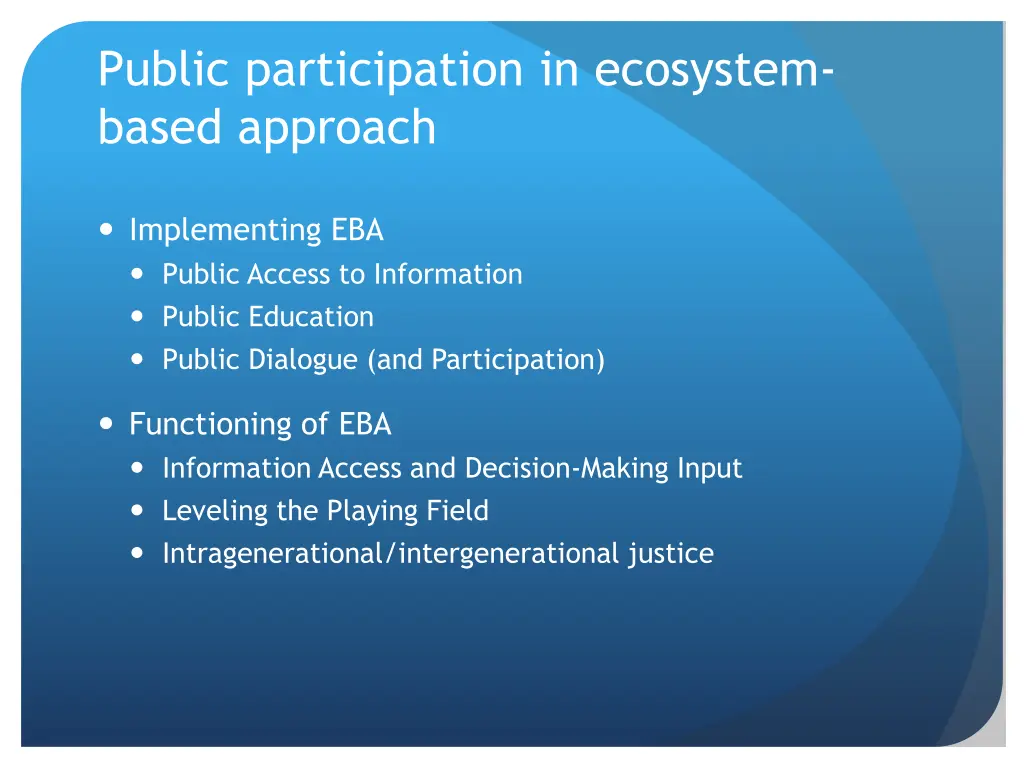 public participation in ecosystem based approach