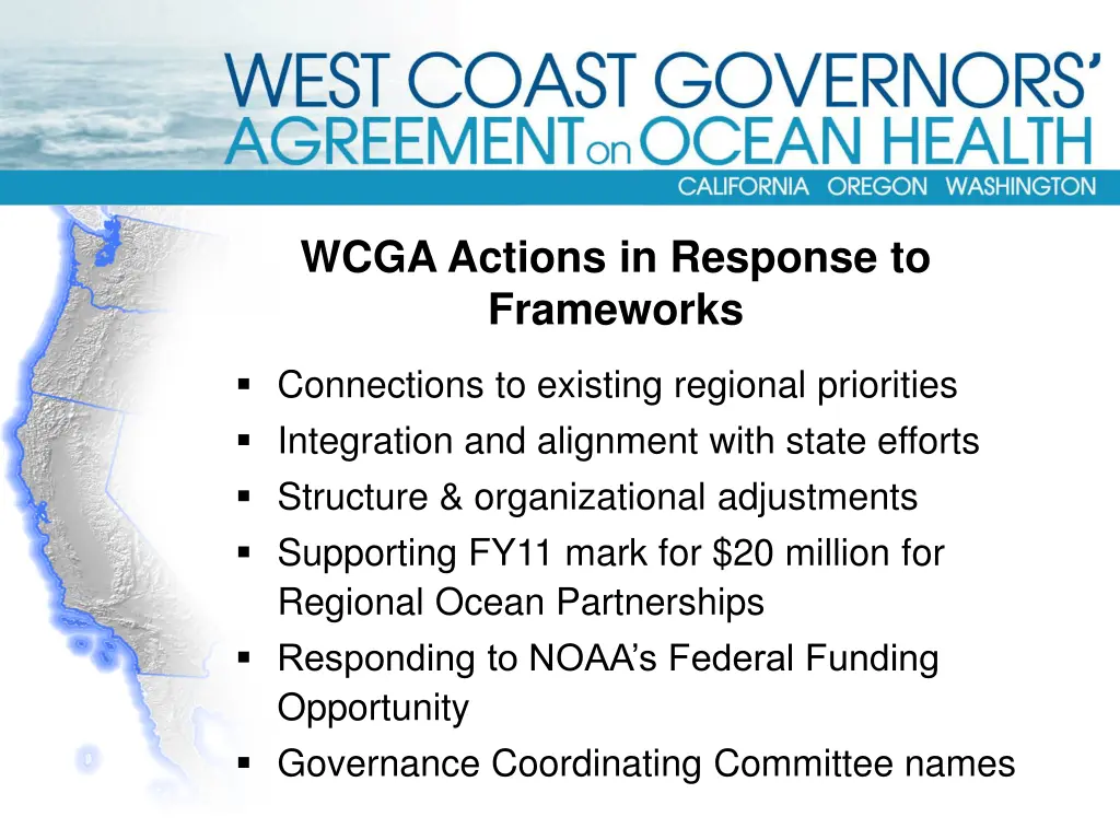 wcga actions in response to frameworks