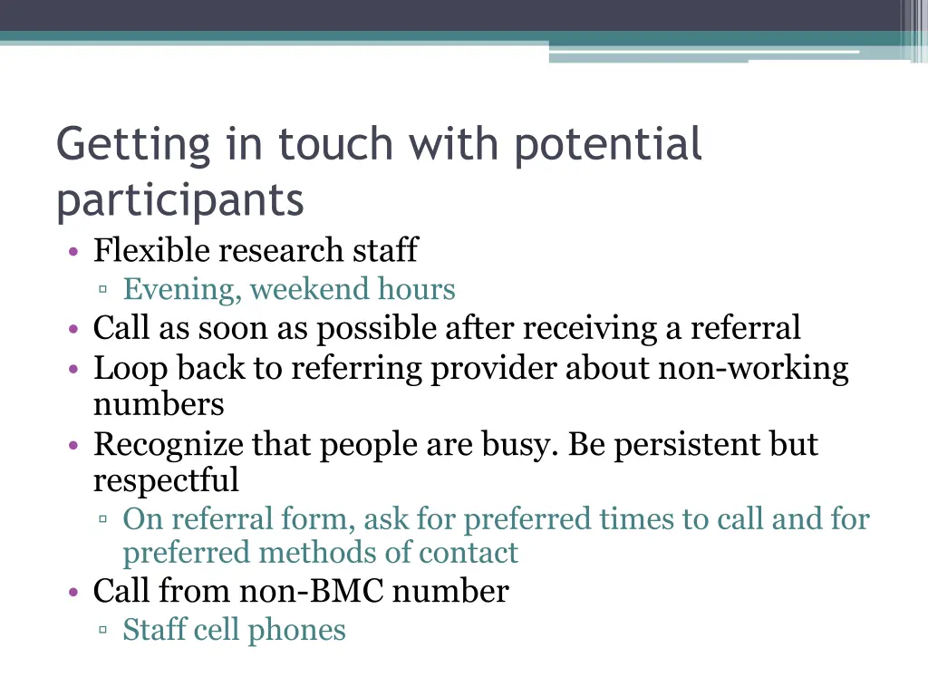 getting in touch with potential participants