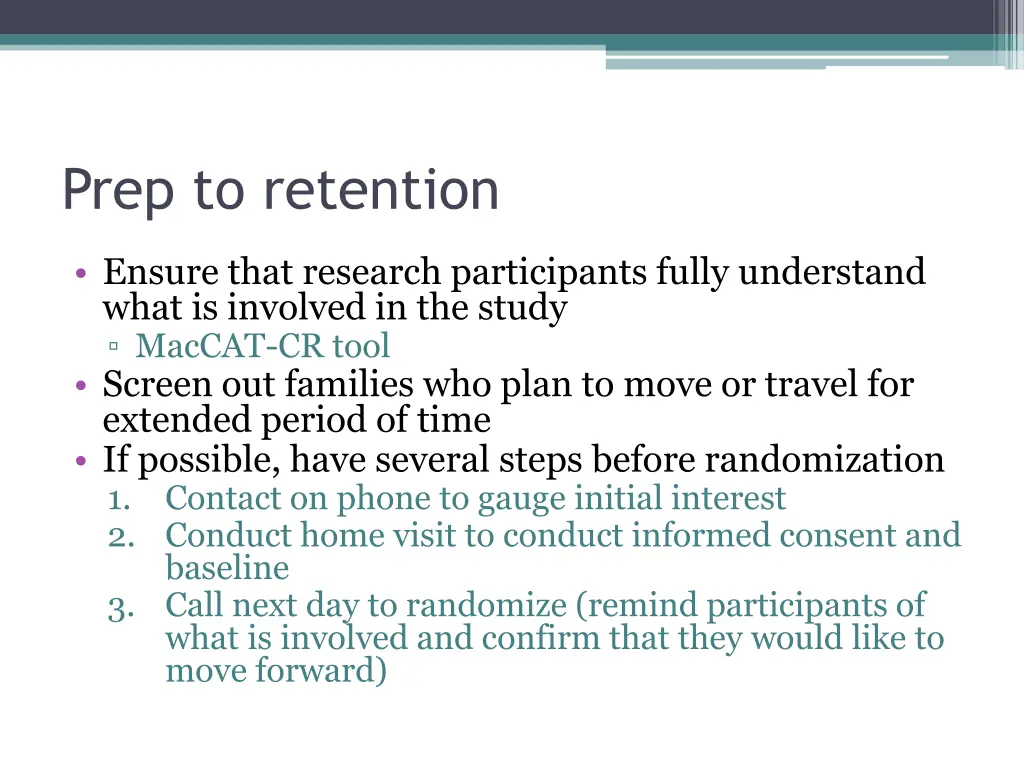 prep to retention
