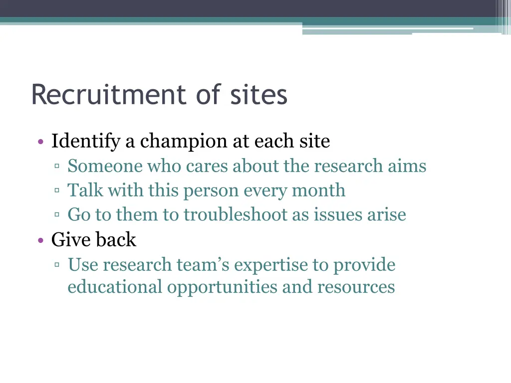 recruitment of sites