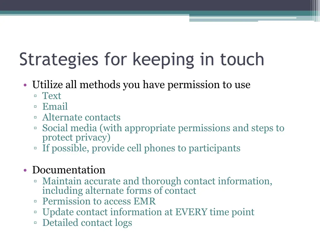 strategies for keeping in touch