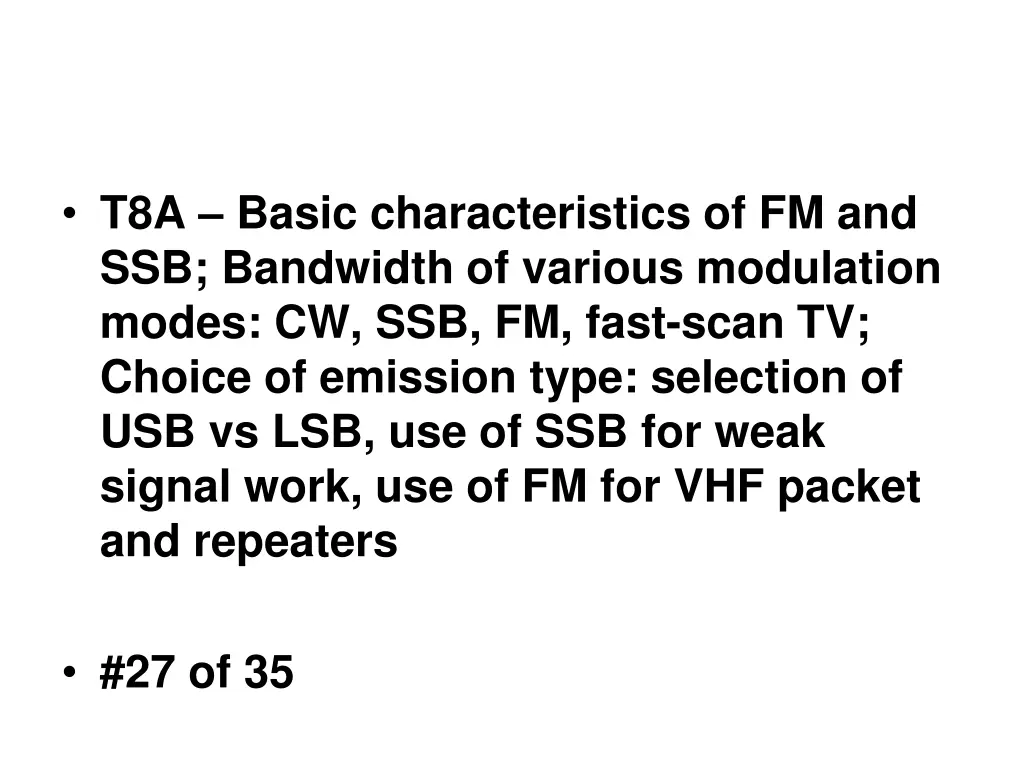 t8a basic characteristics of fm and ssb bandwidth