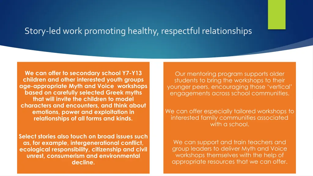 story led work promoting healthy respectful