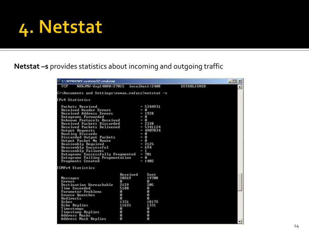 netstat s provides statistics about incoming