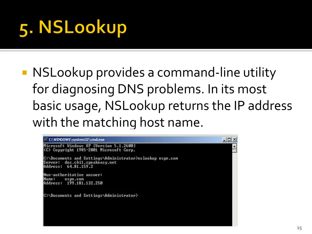 nslookup provides a command line utility