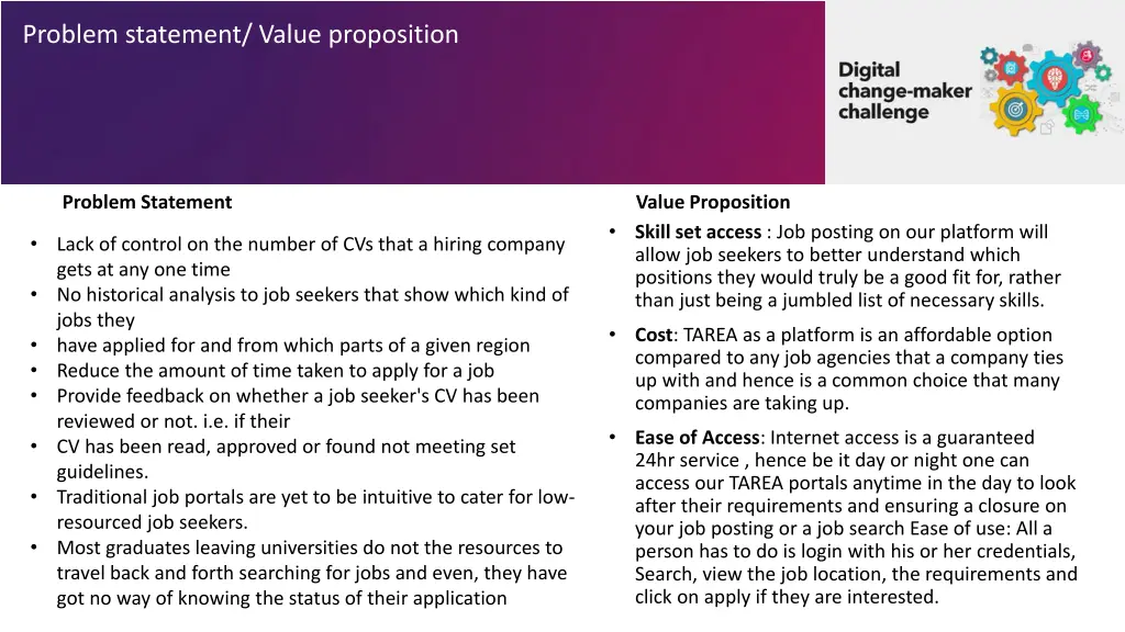 problem statement value proposition