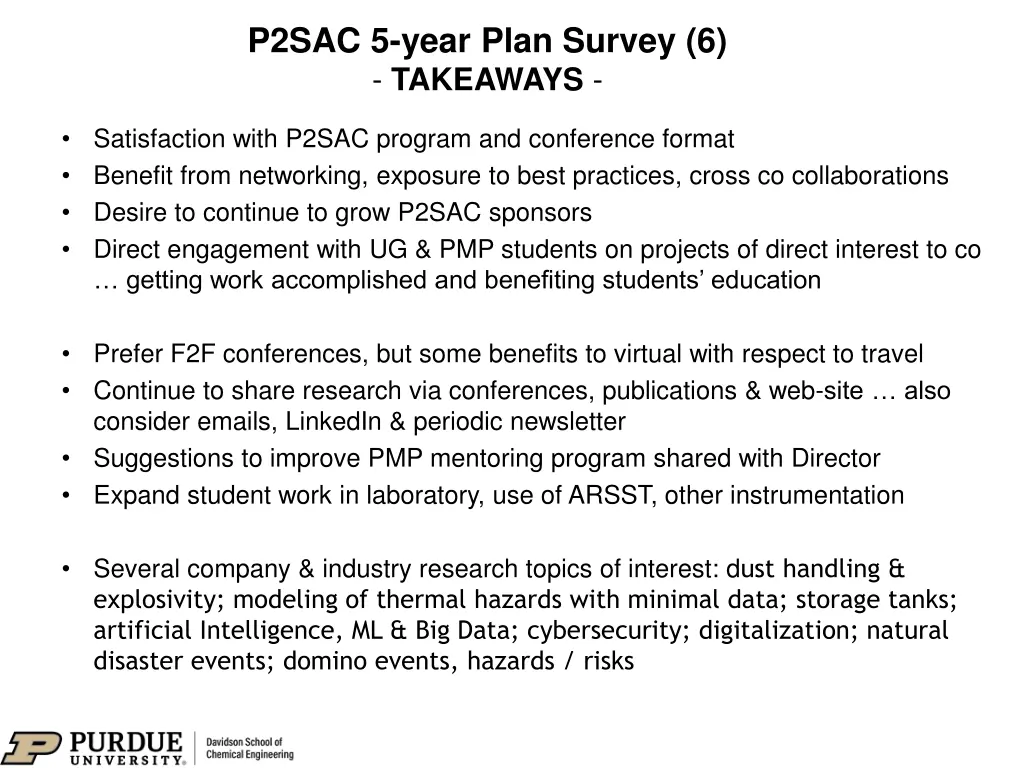 p2sac 5 year plan survey 6 takeaways