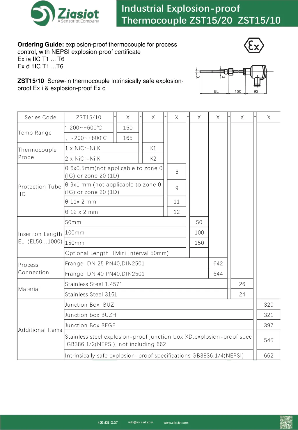 industrial explosion proof thermocouple zst15 2