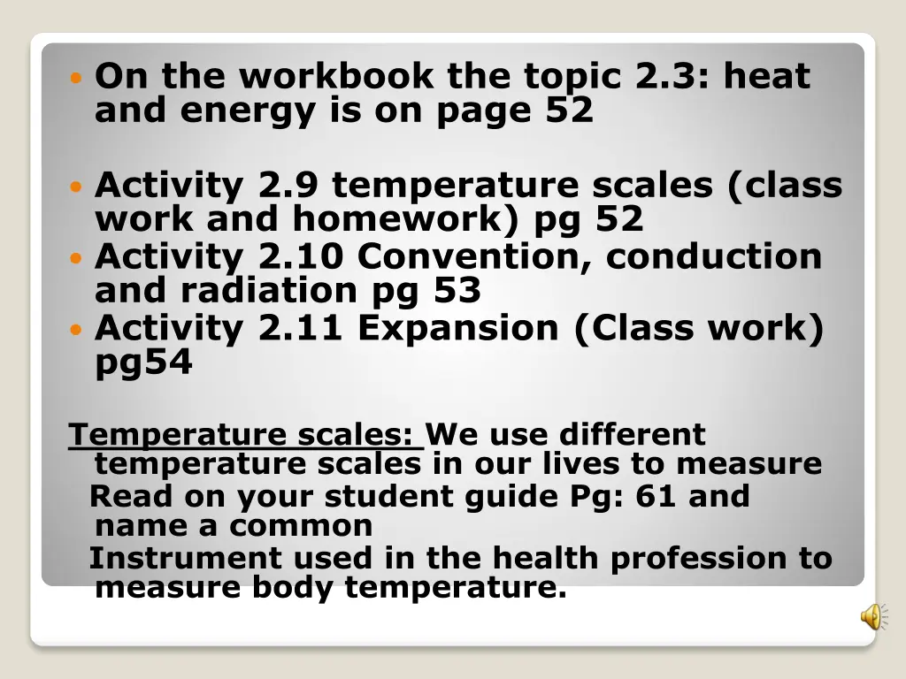 on the workbook the topic 2 3 heat and energy