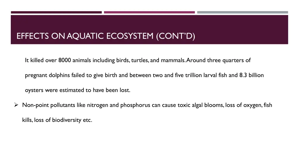 effects on aquatic ecosystem cont d 1