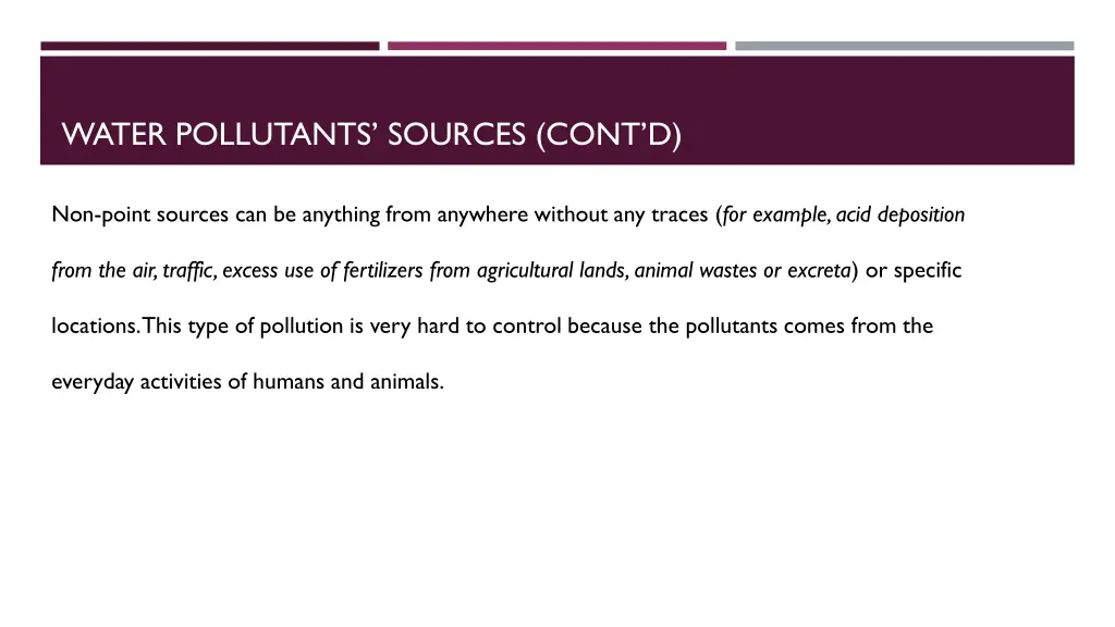 water pollutants sources cont d