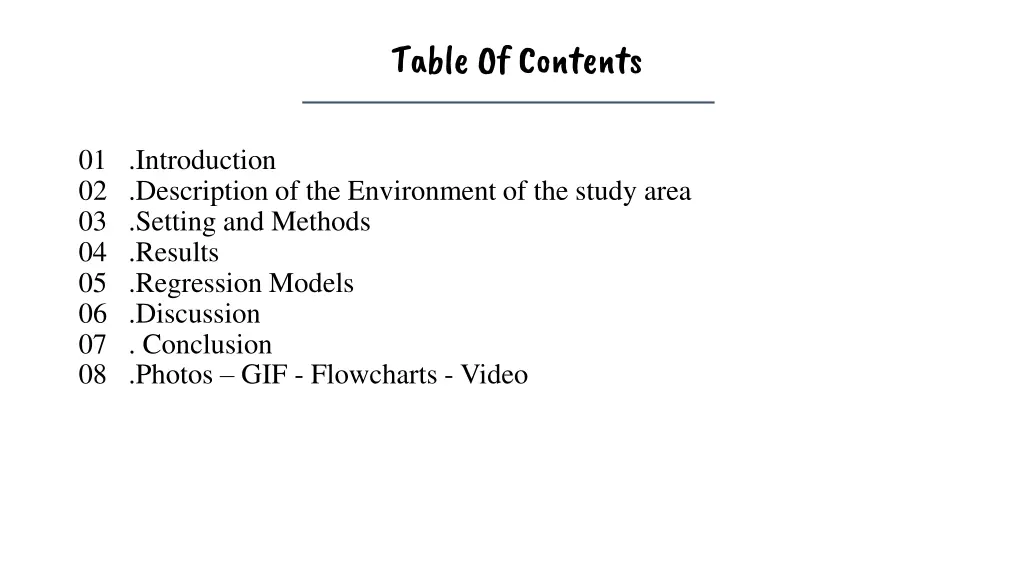 table of contents