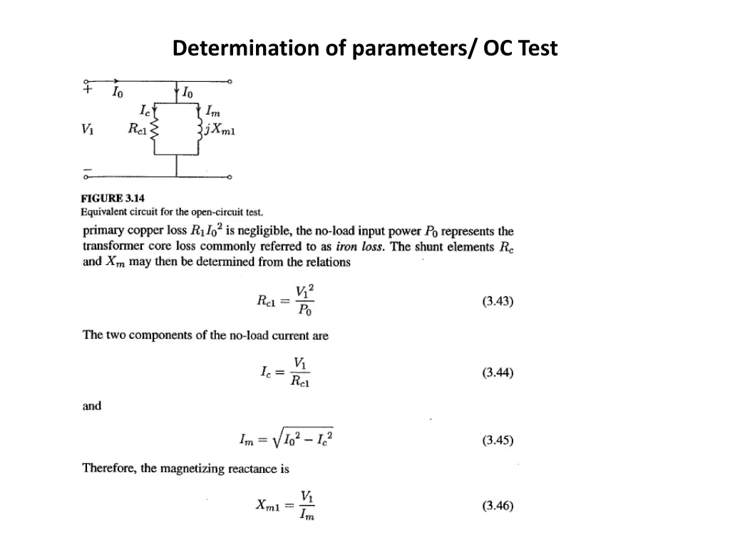 determination of parameters oc test