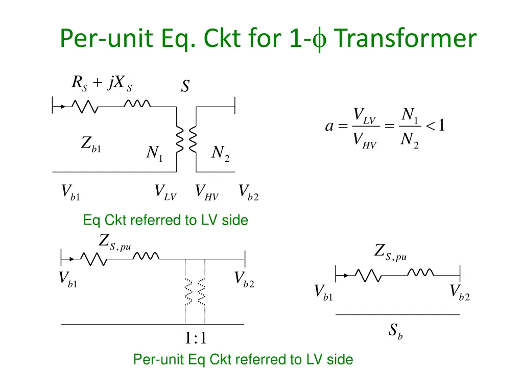 per unit eq ckt for 1 transformer