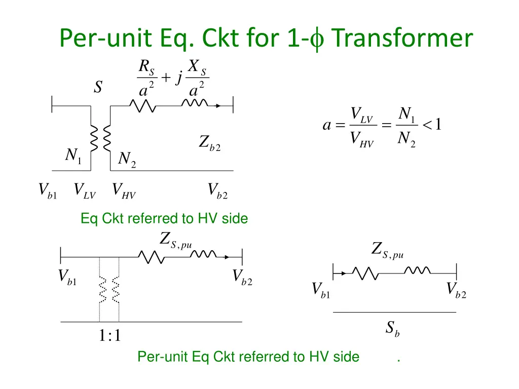 per unit eq ckt for 1 transformer x j a