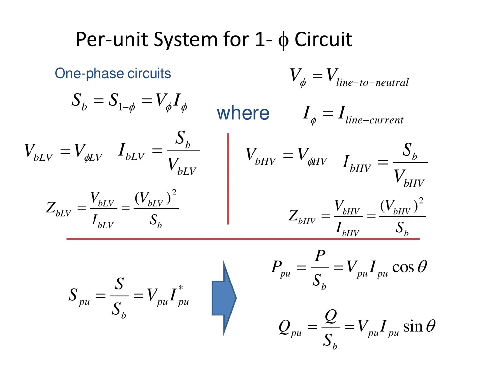 per unit system for 1 circuit