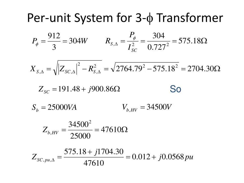 per unit system for 3 transformer