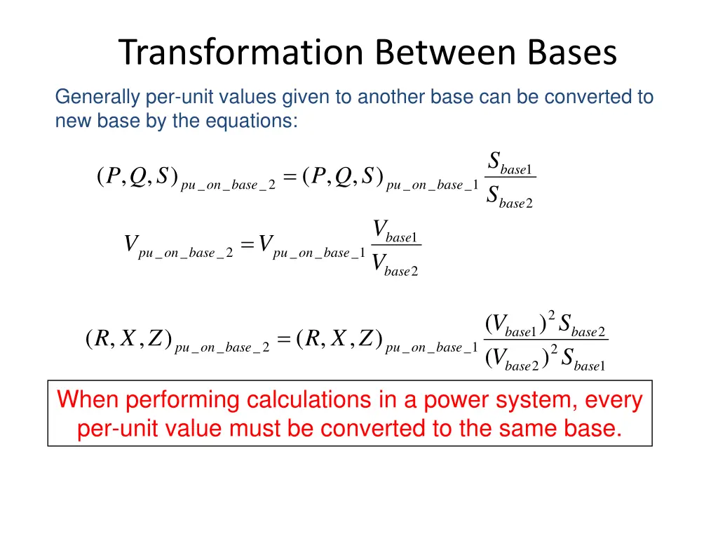 transformation between bases generally per unit
