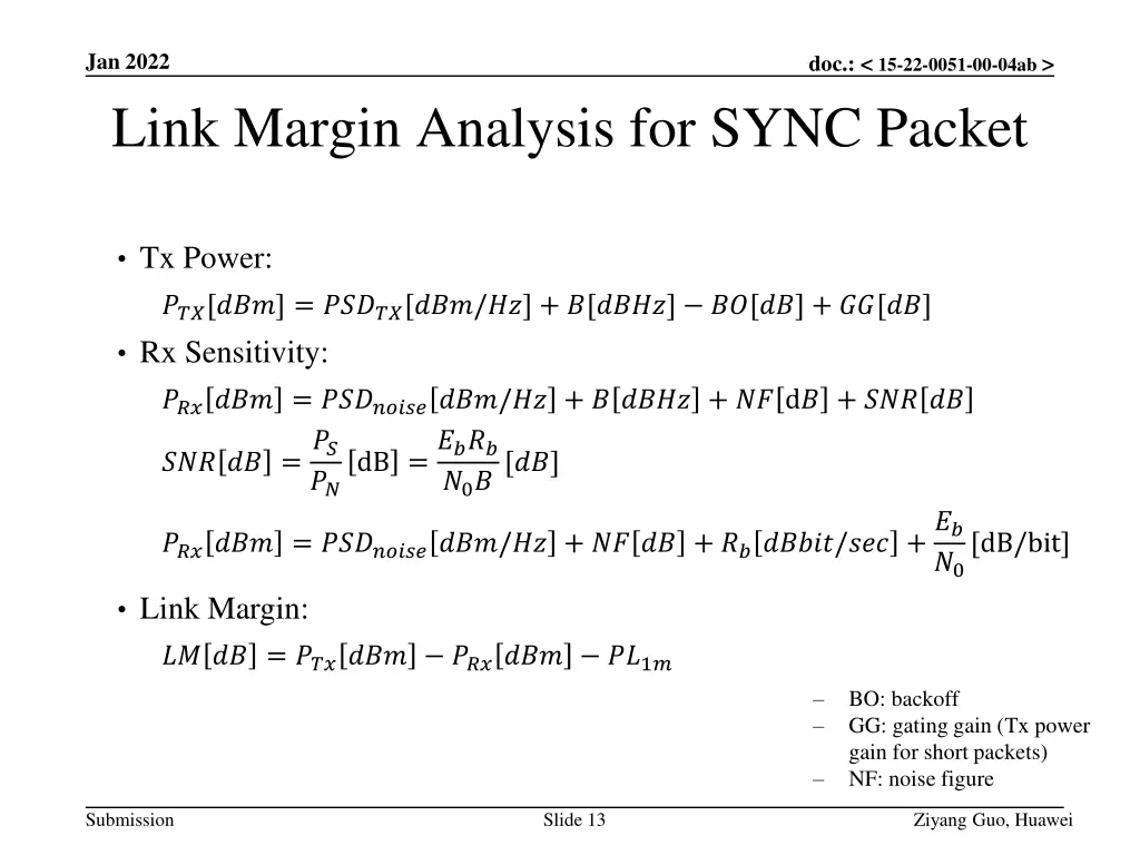 jan 2022 link margin analysis for sync packet