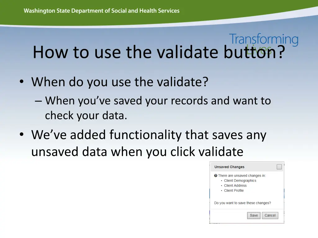 how to use the validate button