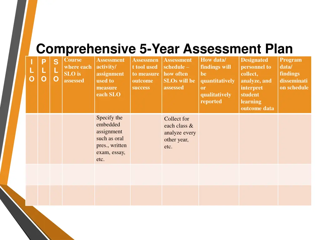 comprehensive 5 year assessment plan
