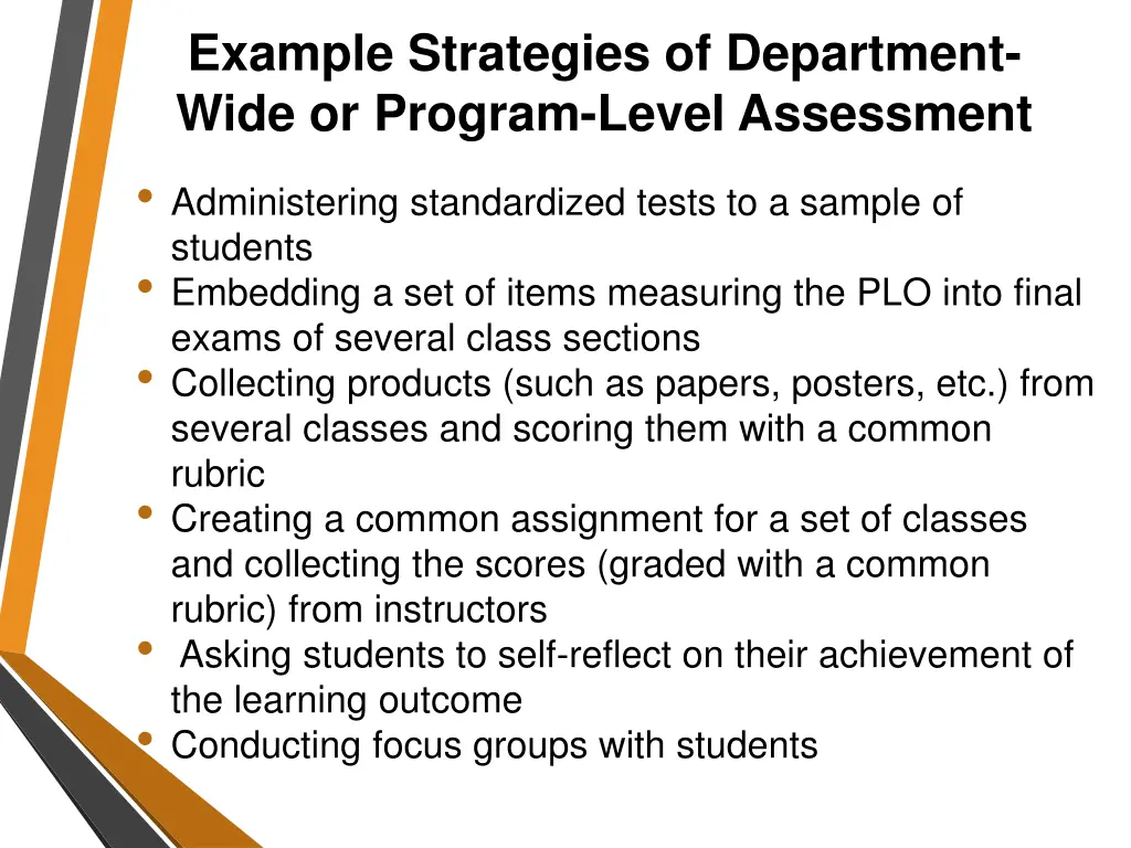 example strategies of department wide or program
